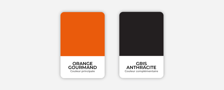 Les couleurs orange et gris pour le Comptoir des Gourmets - Val d'Oise Communication