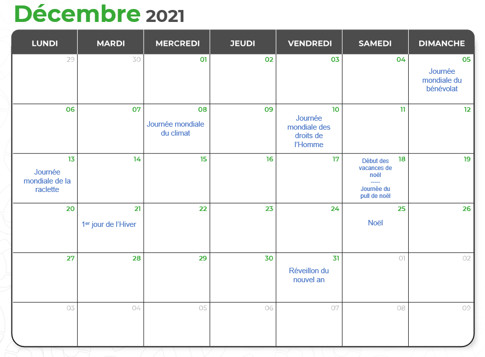 Calendrier marketing décembre 2021 par Val d'Oise Communication