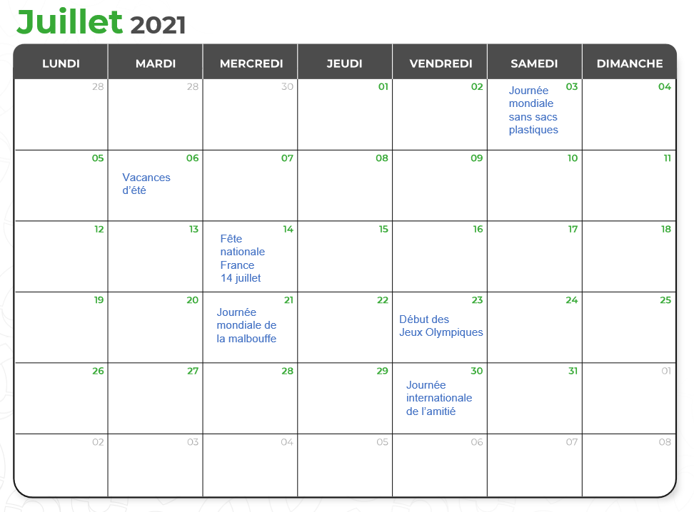 Calendrier marketing juillet 2021 par Val d'Oise Communication