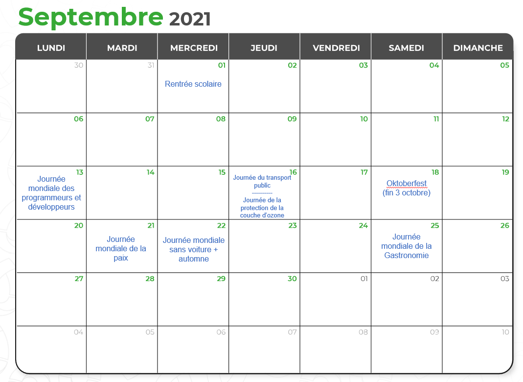 Calendrier marketing septembre 2021 par Val d'Oise Communication